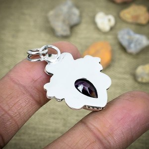 Pendentif floral en améthyste naturelle, argent sterling 925, sertissage clos en or, fait main, vintage, bijoux de fiançailles en pierres précieuses, exportateur OEM - Product Image 3