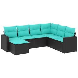 Juego de sofás de patio de ratán sintético negro de 7 piezas con cojines para sofás de jardín - Product Image 2