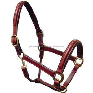 Cabestro de cuero genuino de lujo, doblemente ajustable, con costuras en contraste y acolchado, duradero, y equipo de carreras ecuestres. - Product Image 2