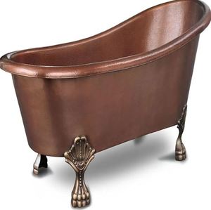 Baignoire en cuivre autoportante avec double marchepied et base garnie - Product Image 3