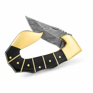 Cuchillo de Bolsillo Jexmoo OEM de Acero de Damasco Hecho a Mano de Grado Industrial con Hermosa Empuñadura y Funda de Cuero para Regalos y Uso en Exteriores - Product Image 5
