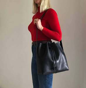 <b>Leather</b> Bucket <b>Bag</b> <b>Soft</b> Black Minimalist Women's Shoulder <b>Bag</b> All Seasons - Product Image 3