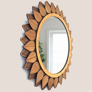 Sunflower Petal Wooden Handmade Round Crystal Glass Wall <b>Mirror</b> REHMAN CRAFT - Product Image 2