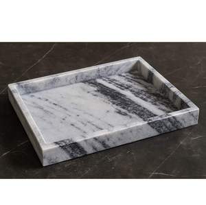 ถาดหินอ่อนสีขาวลายดำ ถาดเสิร์ฟตกแต่งอย่างหรูหราสำหรับของว่าง อาหารเรียกน้ำย่อย หรือของตกแต่งบ้านสุดหรู - Product Image 1
