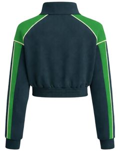 Green Dark Women Cropped Track <b>Jacket</b> <b>Zip</b> <b>Up</b> Sports <b>Jacket</b> Gym Fitness Activewear Contrast Stripe Training <b>Jacket</b> Manufacturer - Product Image 2