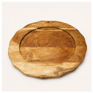 Plato de Madera de Mango Ecológico Hecho a Mano al por Mayor, Bandeja Redonda con Borde Festoneado para Servir en Bodas y Eventos - Product Image 1