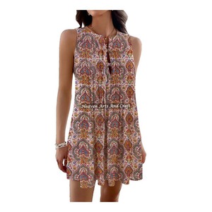 Vestido Hippie Bohemio de Algodón para Mujer, Estampado, para Fiestas, Transpirable, Túnica para Fiesta - Product Image 5