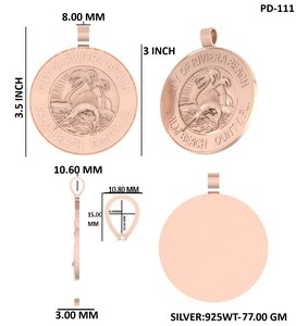 Pendentif personnalisé style hip-hop en forme de médaille urbaine, en argent sterling 925 plaqué or rose, 3,5 pouces - Product Image 1