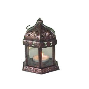 Lanterne chauffe-plat en fer faite à la main avec base hexagonale marocaine de forme carrée finition en métal antique pour les décorations de Noël de mariages - Product Image 1