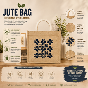 Premium Women's Lightweight <b>Long</b> Lasting Geometric Embroidered Jute Tote <b>Bag</b> Cotton Rope Handles Eco Friendly Shopping Beach <b>Bag</b> - Product Image 5