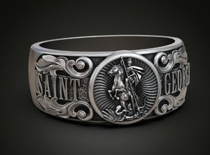 Luxury 925 Sterling Silver Saint George Ring Horse Rider Dragon Slayer Wide Band Men Women Statement Jewelry - Product Image 2