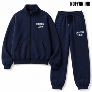 ชุดวอร์ม NOFYAN IND แบบ unisex สีพื้น แขนยาว เสื้อฮู้ดมีซิป กางเกงขายาว สกรีนโลโก้ได้ตามต้องการ เหมาะสำหรับใส่ลำลองในฤดูใบไม้ร่วง ผ้าฟลีซ - Product Image 1
