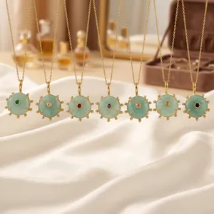 Collar con Colgante de Latón Chapado en Oro de 18K, Hecho a Mano, Estilo Étnico para Bodas, con Piedras Preciosas Naturales, Amazonita, Cuarzo Rojo, Circonita Cúbica, Diseño Único y Moderno - Product Image 5