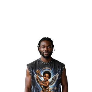 Débardeur en coton personnalisé, effet délavé vintage, clouté, épais, avec imprimé graphique Angel Harp, à épaules tombantes, sans manches, style streetwear - Product Image 5