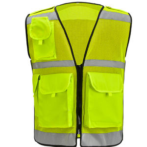 Gilet de sécurité haute visibilité Classe 1 exécutif, en maille réfléchissante, imperméable, avec LED clignotante, logo personnalisé, multi-poches, pour homme, été - Product Image 1