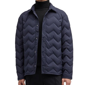 Veste matelassée marine pour homme, col rabattu, fermeture à boutons, coupe-vent, style décontracté, rembourrage en polyester, vêtements d'hiver - Product Image 1