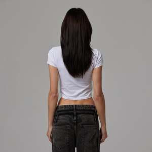 Camiseta Corta Ajustada de Algodón Acanalado Elástico para Mujer, Cuello Redondo, Manga Corta, Estilo Urbano Y2K, Moda de Verano, Venta al por Mayor - Product Image 2