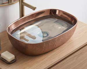 Évier ovale moderne en cuivre, lavabo en métal artisanal avec finition texturée pour salle de bain et cuisine - Product Image 6