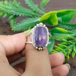 Bague en argent avec améthyste naturelle et accent en laiton, faite à la main, en argent sterling 925, pour femme, unisexe, cadeau de Noël - Product Image 4