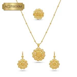 Designer 24K Gold Plated Sunflower Pendant Necklace, Earrings & Ring Nigerian <b>Bridal</b> Wedding Jewelry - Product Image 2