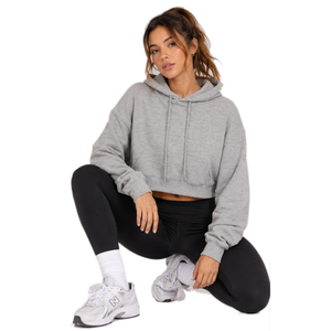 Women Cropped Hoodie Custom Cotton Fleece Pullover <b>Long</b> <b>Sleeve</b> Casual Streetwear Fitness <b>Top</b> OEM ODM Private Label Wholesale - Product Image 1