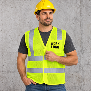Gilet de sécurité haute visibilité en maille pour hommes, vêtements de travail réfléchissants, jaune polyester avec impression de logo - Product Image 6