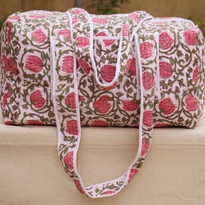 Floral Cotton Duffel <b>Bag</b> Large Capacity Zipper Closure Travel Weekender Duffel <b>Bag</b> - Product Image 4