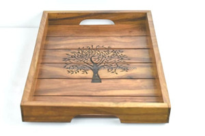 Plateaux de service modernes en bois pour le petit-déjeuner avec 2 plateaux de service pour la vaisselle - Product Image 3