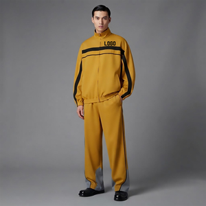 Ensemble de jogging 2 pièces pour homme, coupe ample et légère, en polyester et nylon, avec blocs de couleur, veste coupe-vent à fermeture éclair contrastante - Product Image 4