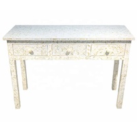 Nouvelle arrivée, table console moderne blanche géométrique avec incrustations en os, 3 tiroirs, table de salon, décoration d'intérieur, meubles