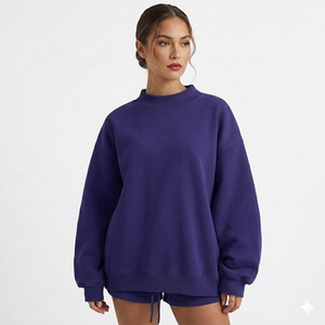 Women's Winter Long <b>Drop</b> Shoulder Pullover Mock Neck Sweatshirt Fleece Polyester/Cotton High Quality Fabric OEM Service - Product Image 4