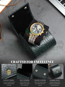 WRIZA Handcrafted Genuine Leather Tonneau Shape Single <b>Watch</b> Roll | Travel <b>Watch</b> <b>Case</b> Suede Polyester Lining Secure Snap Closure - Product Image 6