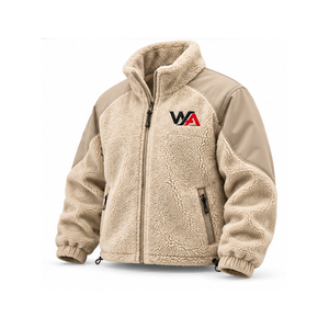 Veste en polaire beige pour homme, col montant, fermeture éclair, doublure en sherpa, coupe-vent, vêtements d'hiver de haute qualité, coupe régulière, OEM - Product Image 5