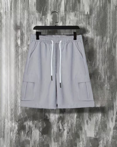 Men's Color Blocking Polo Shirt With Cargo Shorts Set Breathable Summer Casual Outfit Gray And Cream - Product Image 5