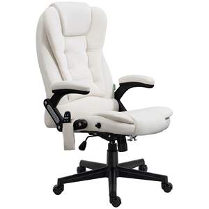 <b>Cream</b> White 6-Point Executive <b>Office</b> <b>Chair</b> with Heat Velvet High Back Vibrating Massage Feature - Product Image 1