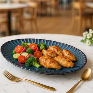 Wholsale Blue Porcelain Tableware Irregular <b>Ceramic</b> Dining <b>Plate</b> for Home Restaurant Catering Dinner Top Quality Classic Design - Product Image 1