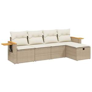 Conjunto de Sofá de Jardín de Ratán Beige de 4 Plazas con Almacenamiento, Muebles de Exterior de Diseño Contemporáneo - Product Image 4