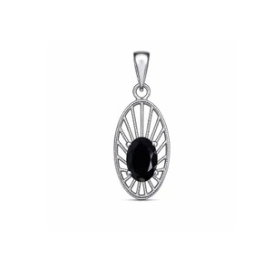 Pendentif tendance en argent sterling plaqué rhodium avec onyx noir taille ovale – Fait main, cadeau minimaliste POUR ELLE, bijoux de février - Product Image 1