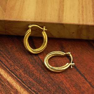 Pendientes de aro ovalados dobles chapados en oro, estilo vintage, gruesos, tipo Heggie, para mujer, regalo de Navidad - Product Image 1
