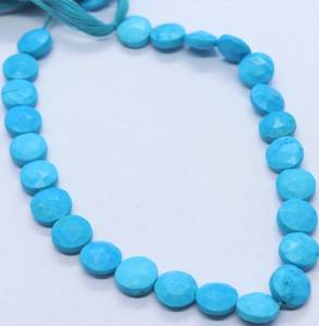 Turquoise Coin Shape Faceted Beads 8-8.5 MM Indian Turquoise <b>Gemstone</b> Beads 8 Inch Faceted Howlite Turquoise Coin Beads Jewelry - Product Image 6