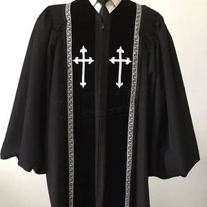 Robe de clergé unie fabriquée en usine, avec logo personnalisé, en coton à séchage rapide, style ethnique du Moyen-Orient, à manches longues, pour évêque ou doctorat - Product Image 4