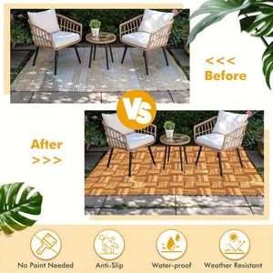 10pcs <b>Interlocking</b> 11.8"x11.8" Natural Solid Acacia Wood Deck <b>Tiles</b> Indoor Outdoor Patio Garden Balcony Poolside - Product Image 5