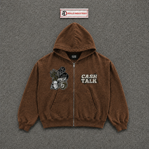 เสื้อฮู้ดซิปสีน้ำตาลวินเทจคุณภาพใหม่ สไตล์โมเดิร์นสตรีทแฟชั่น เสื้อสเวตเชิ้ตผ้าฟลีซลำลองสำหรับผู้ชาย พิมพ์ลาย - Product Image 5