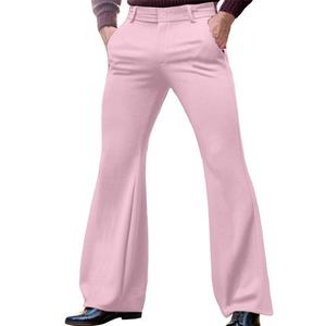 Men's Casual Solid-Color Stretch Slim-Fit Side-Slash <b>Pocket</b> Canvas Lightweight Button Fly Fashion Bell-Bottom Pants - Product Image 6