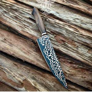 Couteau de chef artisanal de qualité supérieure en cuivre damas avec manche en noyer et bolster en cuivre - Product Image 2