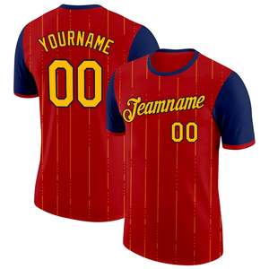 Maillot de baseball d'été en gros, rouge, bleu marine, jaune, imprimé par sublimation, nom et numéro de l'équipe, unisexe, adulte, manches courtes, col rond, 100% coton - Product Image 1