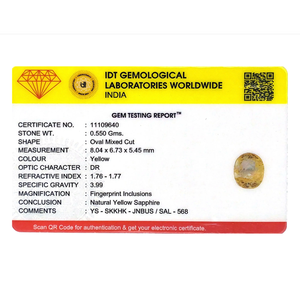 พลอยแซฟไฟร์สีเหลืองทรงรีขนาด 2.75 กะรัต งานแฮนด์เมด สำหรับเครื่องประดับชั้นดี - Product Image 4