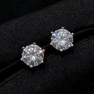 Pendientes de Diamantes Redondos de Seis Puntas de Lujo, Cultivados en Laboratorio, Certificados por IGI, Color D E F, Claridad VVS VS, Oro, Oro Rosa, Oro Blanco, Plata - Product Image 1