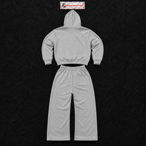 Ensemble de survêtement gris à capuche pour homme en coton, décontracté, avec sweat-shirt et pantalon, couleur unie, logo frontal, fermeture à cordon, coupe droite longueur entière - Product Image 6
