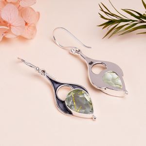Amethyst Drop <b>Earrings</b> 925 Sterling Silver Dangle Pear Gemstone Handmade Jewelry Gift for Women Export India Nikhil Gems NG-033 - Product Image 2